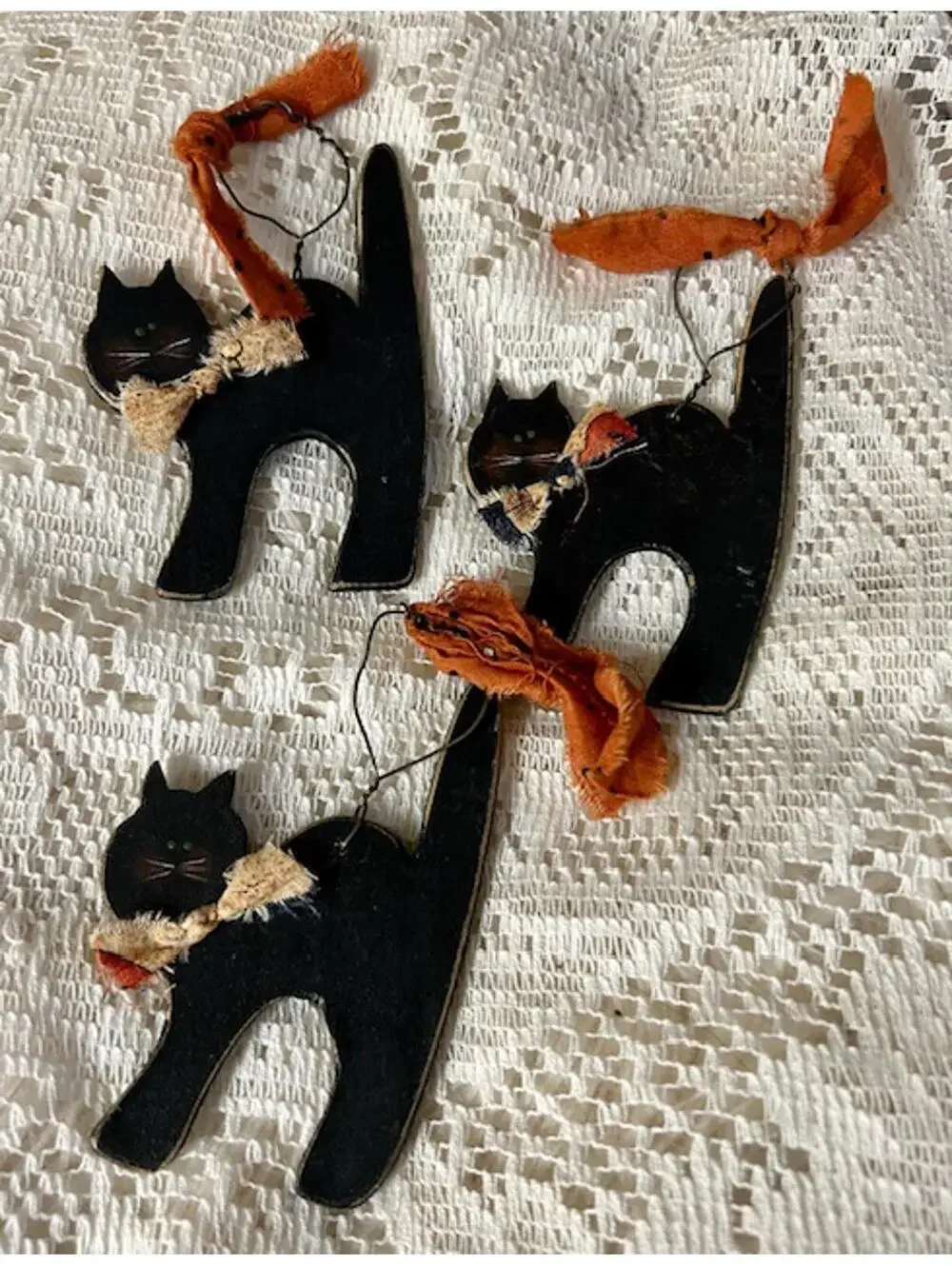 Set of 9 Vintage Style Halloween Ornaments - Pumpkins, Black Cats, Ghosts